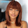 Lekker 12" Short Brown Wolf Cut Straight Bob Human Hair Wigs With Bangs For Women Brazilian Remy Hair Ready to Wear Glueless Wig