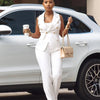 Business OL Work Wear Two Piece Pant Suits for Women Set Elegant Sleeveless Blazer Top + Pencil Pants Office Lady Matching Sets