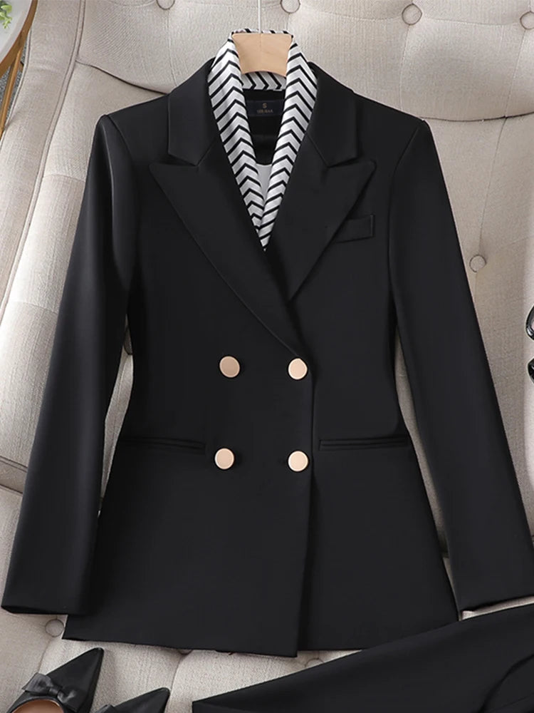 Fashion Women Blazer Ladies Fall Winter Black Red White Long Sleeve Double Breasted Slim Female Jackets Coat