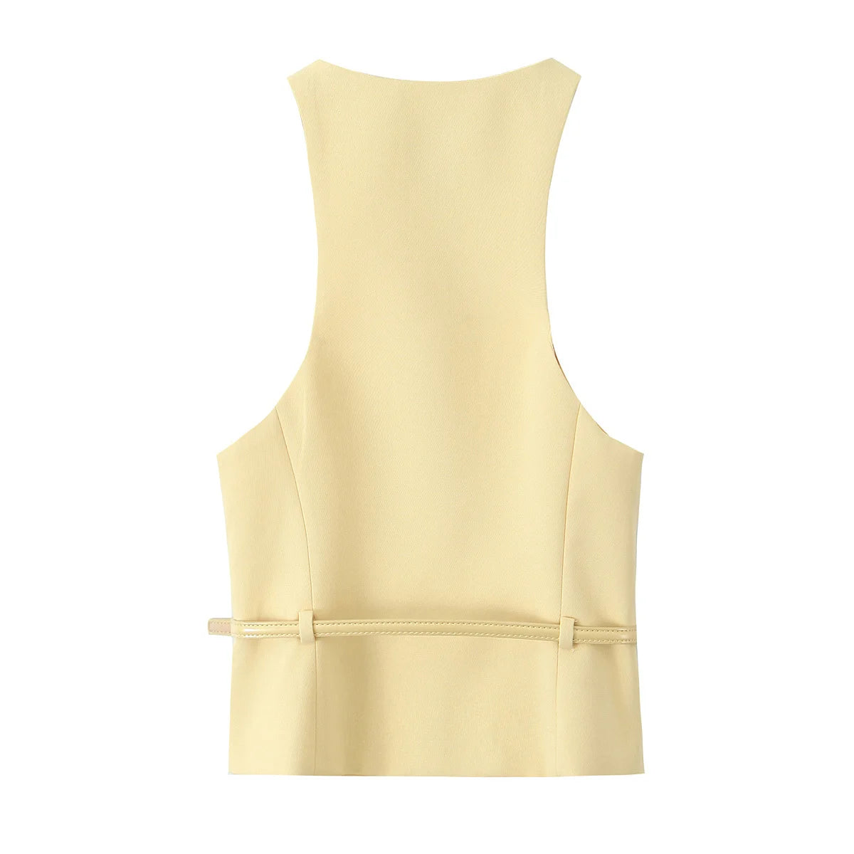 TRAFZA Women Fashion Suit Yellow V-Neck Sleeveless Belt Sngle Breasted Tops+High Waist Pocket Belt Long Skirts Female Summer Set