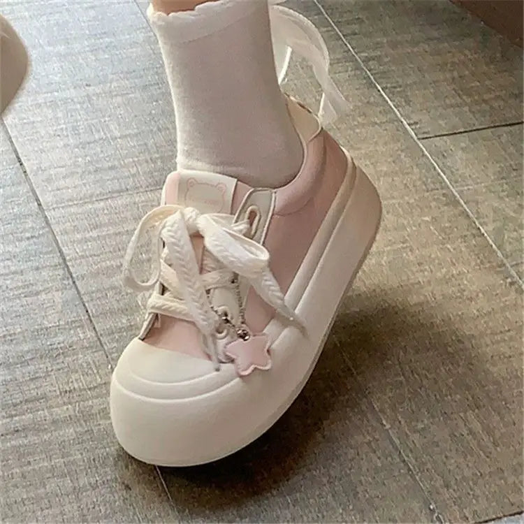 SHANPA Platform Sneakers Women Fashion Pink Sweet Korean Style Shoes for Women 2024 Autumn Versatile Comfortable Niche Shoes