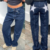 Combhasaki Women's Y2K Vintage Jeans Aesthetic Star Pattern Print Loose Straight Leg Denim Long Pants Casual Low Waist Trousers