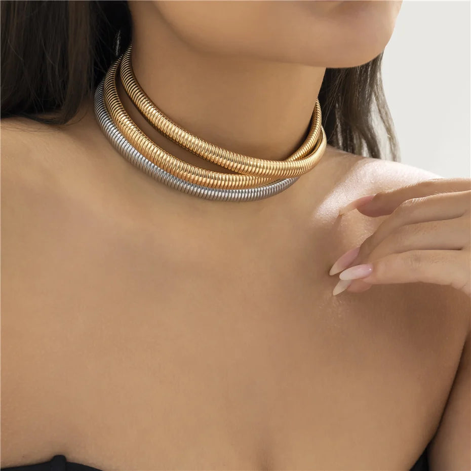 Ingemark Exaggerated Chunky Heavy Metal Twisted Torques Choker Necklace for Women Spiral Big Chain Grunge Jewelry Steampunk Men