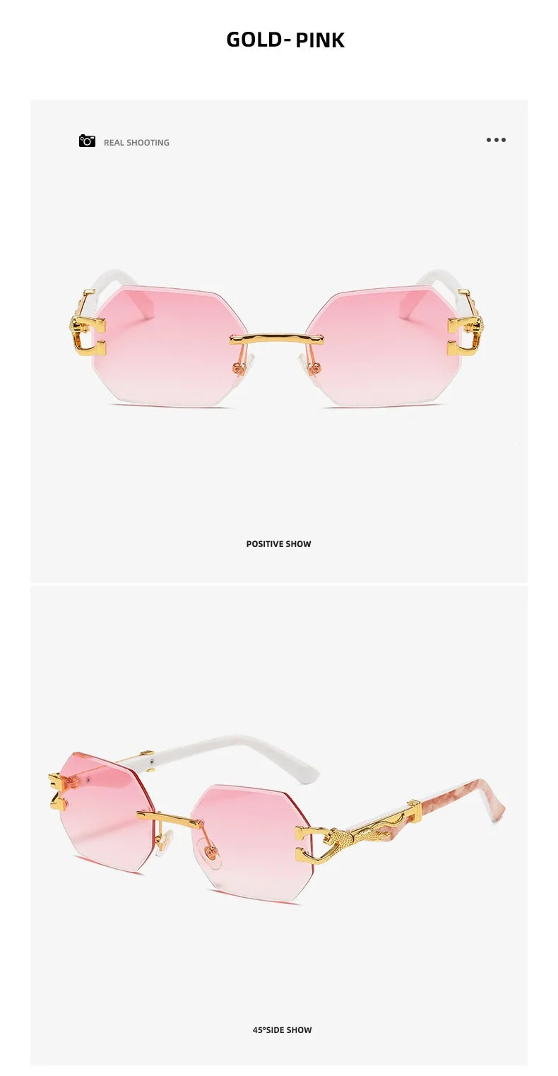 Hexagon Rimless Sunglasses Square Women Retro Men Sun Glasses Brand Designer Eyewear UV400 Shades Oculos Female Gafas