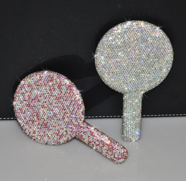 Women's Mirror Eyelash Extension Mirror Sticking Diamond Hand Mirror Fashionable High-end Beauty Handle Mirror Cosmetics Mirrors
