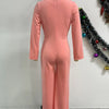 Znaiml Women O Neck Long Sleeve Straight Wide Leg Pants Rompers Office Lady Jumpsuits Pink Loose One Piece Overalls Streetwear