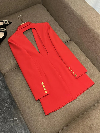TWOTWINSTYLE Solid Hollow Out Blazer For Women Shawl Collar Long Sleeve Tunic Spliced Button Temperament Blazer Female KJA501707