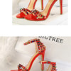 Summer Women Roman High Heels Rivets Studded Sandals Stiletto Gladiator Pumps Open Toe Luxury Shoes Hollow One-word Buckle 267-2