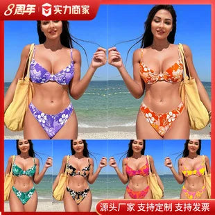 Bikini Swimsuit 2025 New Sexy Slim Fit Backless Swimsuit Hanging Neck Small Lace Split Swimsuit