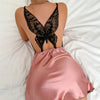Bcackless Lace Butterfly Women Nightdress Spaghetti Strap Satin Detail Nightie Sexy V Neck Nightgown Lady Sleepwear Night Dress