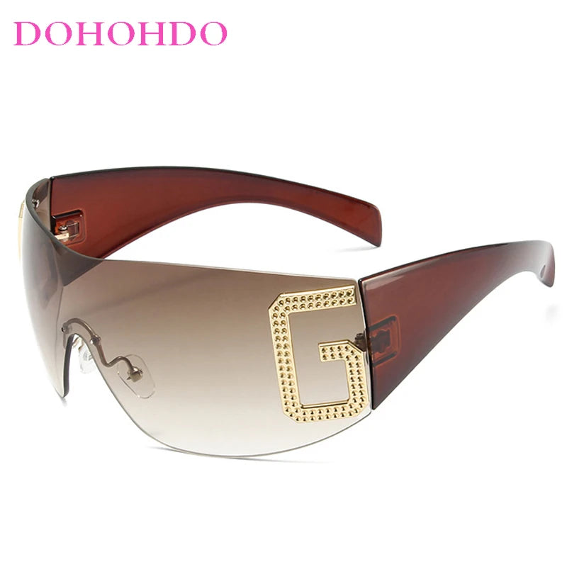 2024 New Oversized Rimless Sunglasses Women Fashion One-Piece Shield Sun Glasses For Female Streetwear Y2k Sunglass Ladies UV400