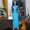 Hugcitar Pure Color O Neck Short Sleeve Slit Sexy Bodycon Slim Maxi Prom Dress 2024 Summer Women Elegant Party Festival Clothes