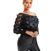Applique Slant Shoulder Blouse, Elegant Long Sleeve Blouse For Spring & Fall  Women's Clothing