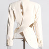 TWOTWINSTYLE Hollow Out Backless Slimming Blazers For Women Notched Collar Long Sleeve Spliced Button Irregular Blazer Female