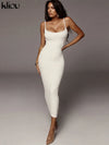 Kliou strap backless sexy bodycon midi long dress new women high waist cotton striped dresses elegant fashion party clothes