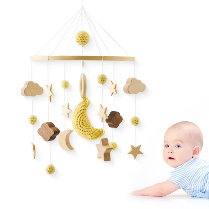 Crib Mobile Bed Bell Wooden Baby Rattles Soft Felt Cartoon Animal Bed Bell Newborn Music Box Hanging Toy Crib Bracket Baby Gifts
