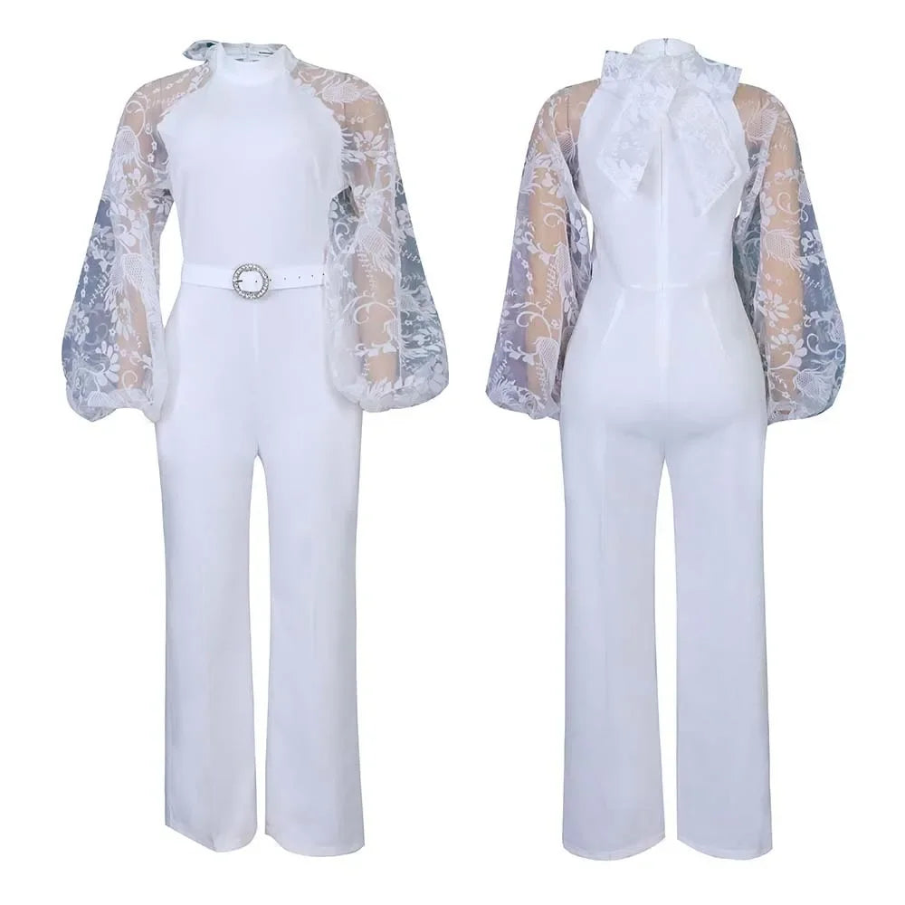 Mesh Jumpsuit Women White Overalls Party Lace Rompers New In Bodysuit One Piece Long Sleeve Summer Long Pants Y2k Spring Work