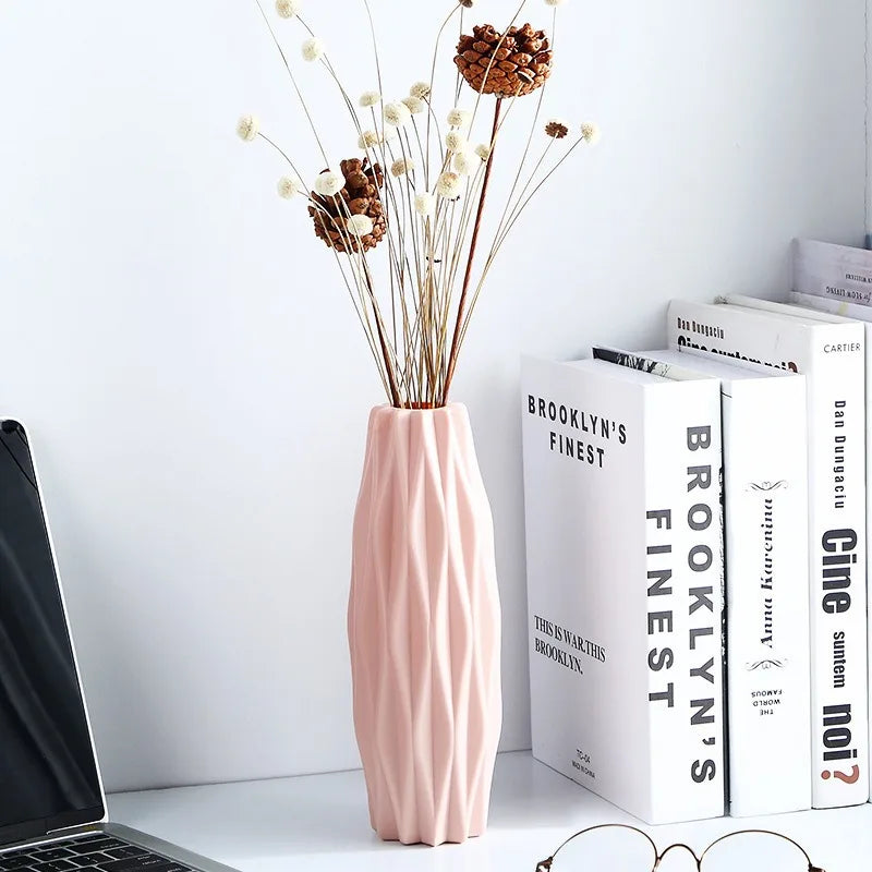 1Pc Diamond Plastic Vase Imitation Ceramic Flower Pot Thick And Durable Suitable For Living Room Bedroom Home Holiday Decoration