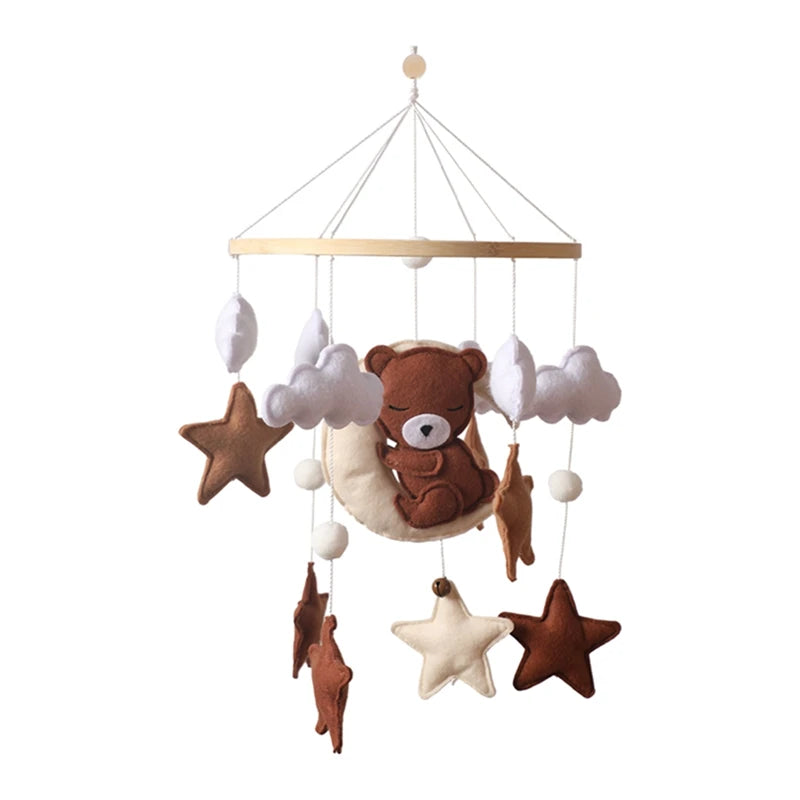 Baby Crib Mobile Rattle Toy 0-12Months Infant Soft Felt Teddy Velvet Pink Bear Bed Bell Hanging Toy Holder Bracket Crib Girl Toy