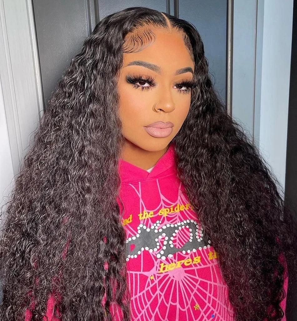 13x6 HD Transparent Lace Front Water Curly Wave Human Hair Wigs 40 Inch Long Jerry Curly Human Hair Frontal Wigs Full Bouncy