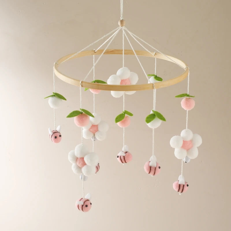 Baby Crib Mobile Bed Bell Rattle Toys Wooden Crochet Stars Pendant Bed Bell Toys Newborn Comfort Crib Bracket Hanging Toys Gifts