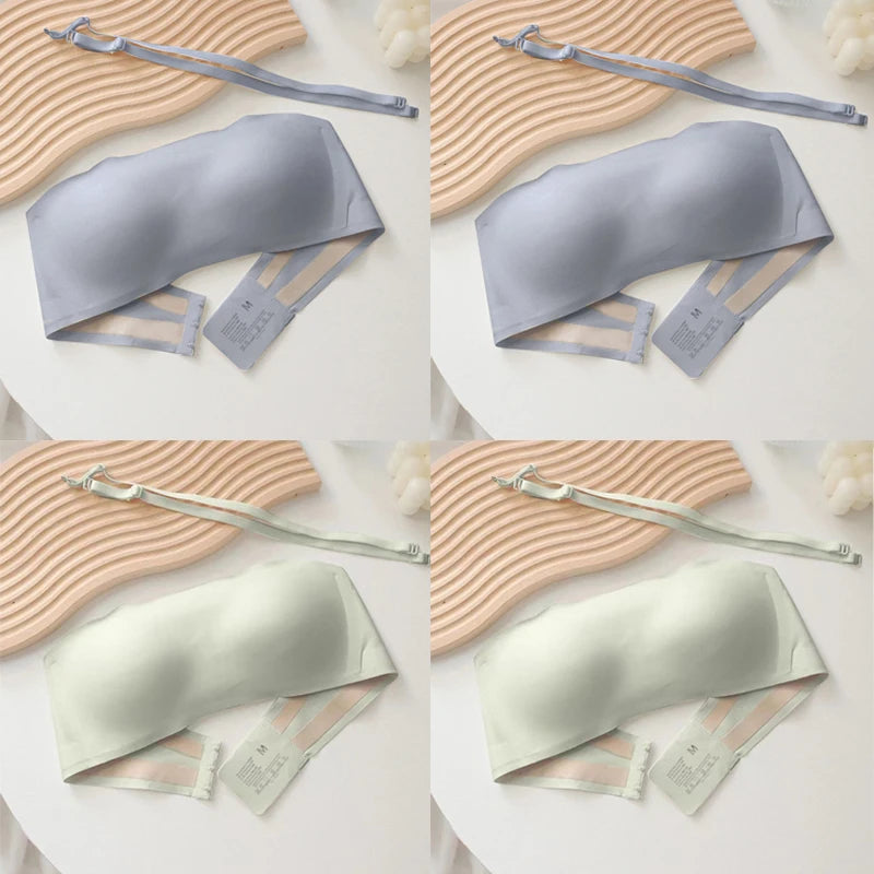 4PCS Women Strapless Bra Seamless Tube Tops Breathable Wireless Wedding Brassiere Push Up Bras Sexy Female Lingerie Invisible