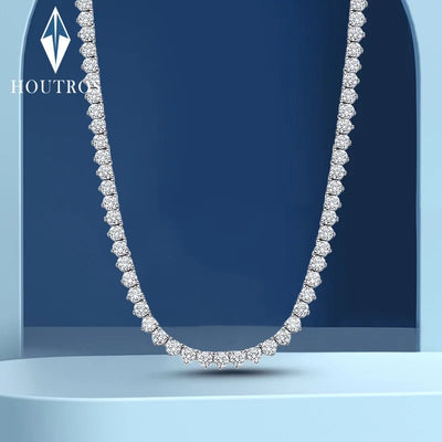 Houtros 3mm Full Moissanite Tennis Necklace 925 Sterling Silver 3 Prong Diamond Neck Chain Wedding Party Luxury Jewelry GRA