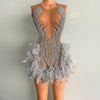 Luxury Sheer Neckline Women Cocktail Dress Pink Feather Black Girl Short Prom Dresses 2026 For Birthday Party