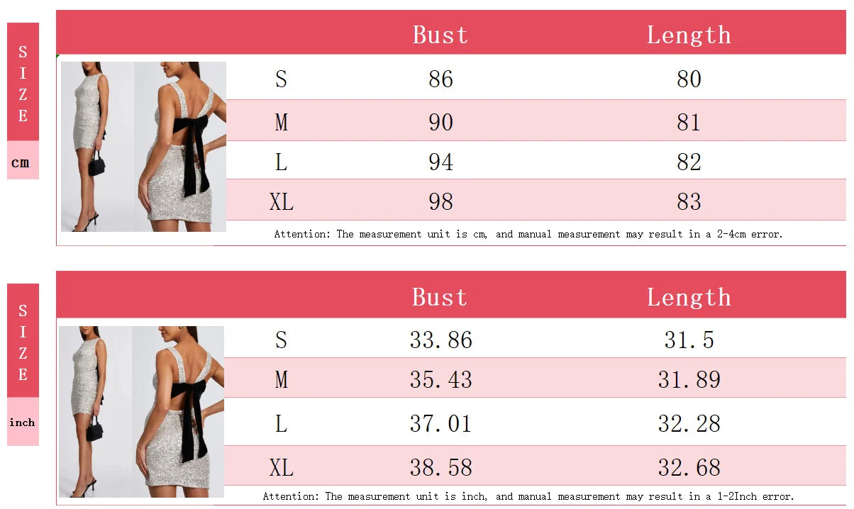 Backless Bow Sparkly Sequin Shiny Dress Women Sleeveless Evening Party Silver Dresses Cocktail Prom Gala ﻿Glitter Gowns New In