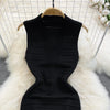 White/Black Sexy Summer Knit Strap Dress Women Tank V Neck Elatic Waist Bodycon Sundress Female Beach  Midi Dress