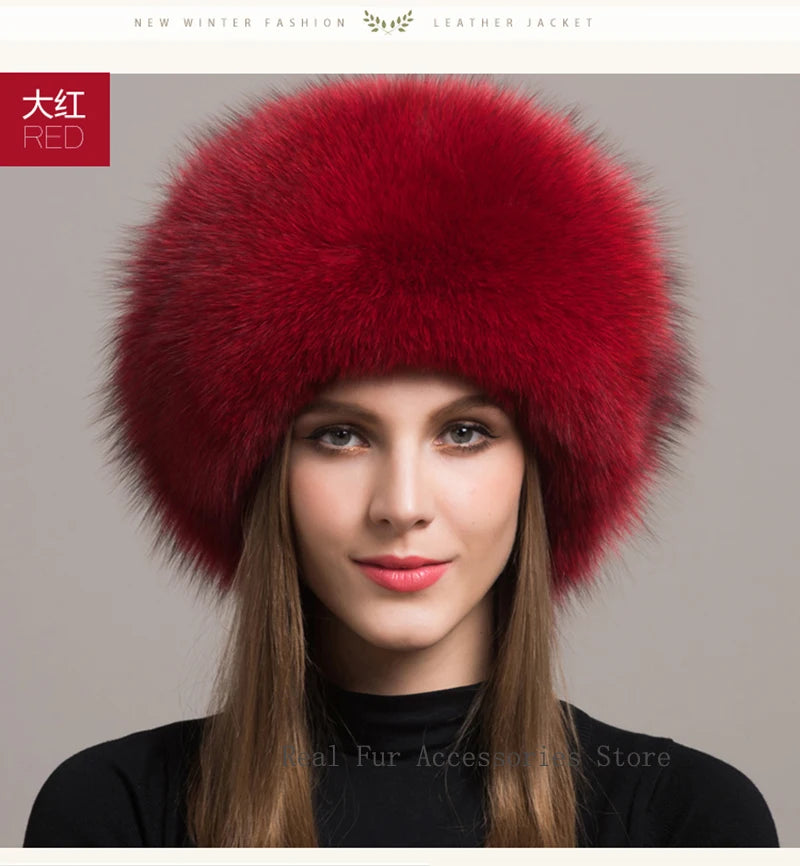 Hot Sale 100% natural Fox Fur Hat Women Cap Thick Fur Cap Winter Warm Hat Female Fashion For Women Hat With Earmuffs Hat