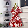 CM.YAYA Leaf Printed Women's Set Short Sleeve Bowknot Hem Blouse Shirt and Pleated Mini Skirts Suit 2023 Two 2 Piece Sets Outfit