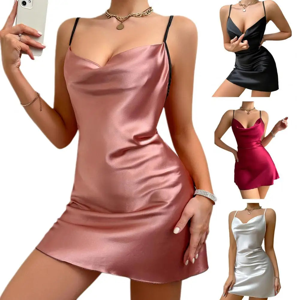 Bcackless Lace Butterfly Women Nightdress Spaghetti Strap Satin Detail Nightie Sexy V Neck Nightgown Lady Sleepwear Night Dress