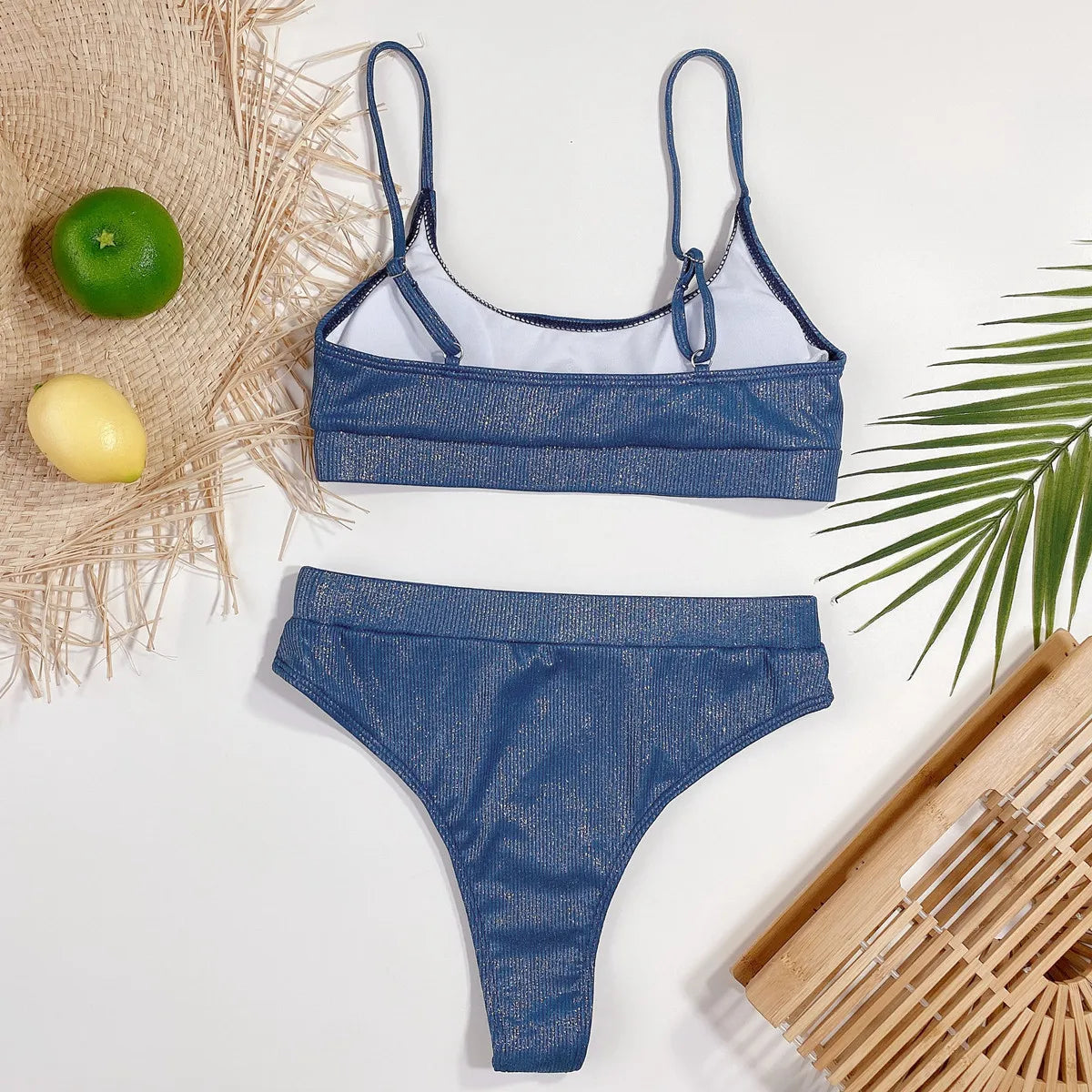 Bikini 2025 Sexy Blue High Waist Swimwear Swimsuit Women Bikinis Set Bathing Suit Beach Bikini Female Push Up Biquinis Feminino