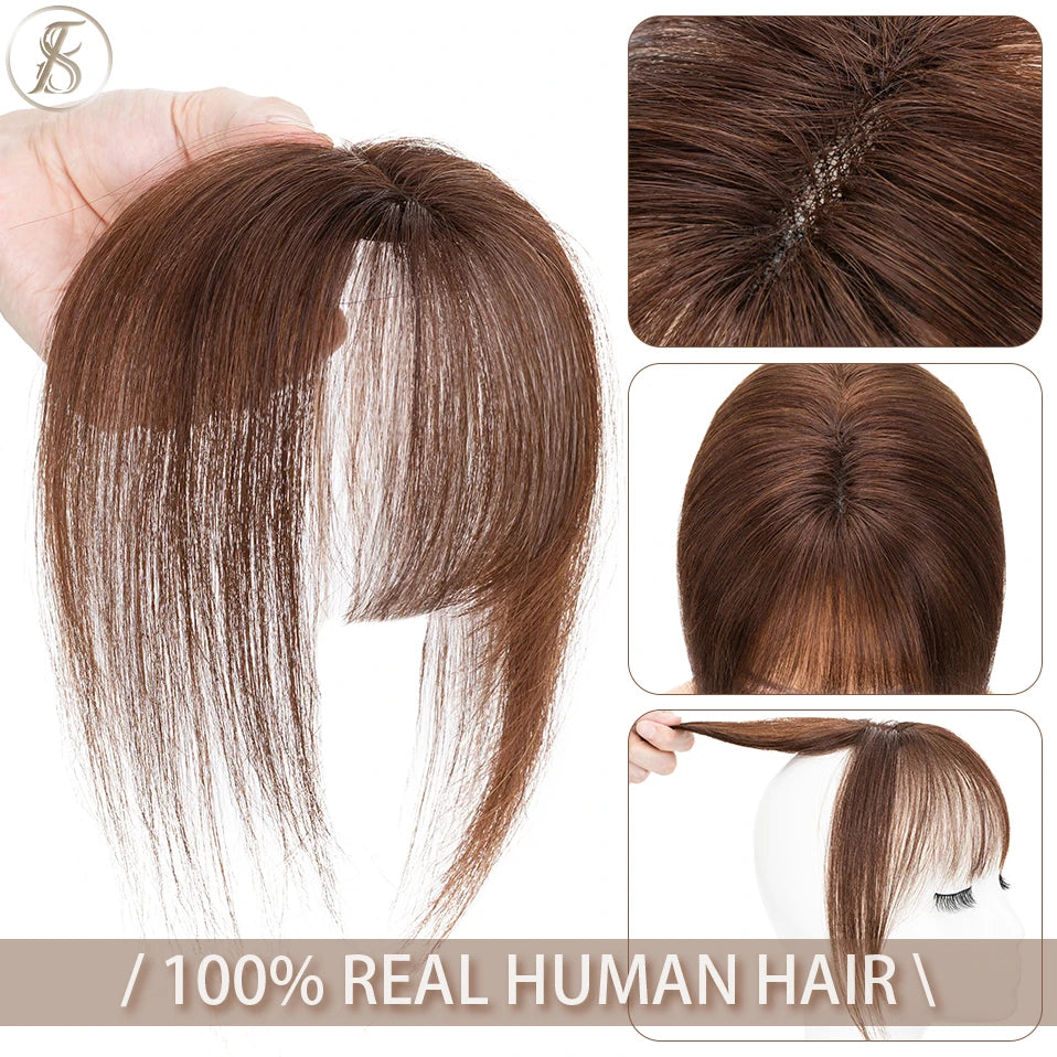 TESS Natural Hair Bangs 3D Fringe 10g Human Hair Invisible Clip In Hair Extension With Temples Hair Clip Natural Bangs For Women