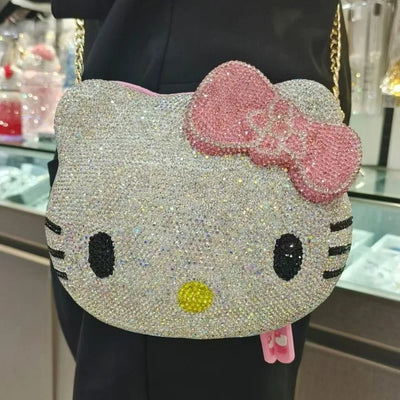 Hello Kitty Diamond Bag Sanrio Cute Cartoon lipstick bag  Fashion Girl Messenger Bag Handmade Diamond Inlaid Handbag Girl Gifts