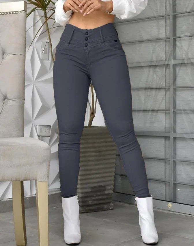 Spring Summer New Women's Clothing Trousers, White High Waist Tight Skinny Pants Casual All-Matching