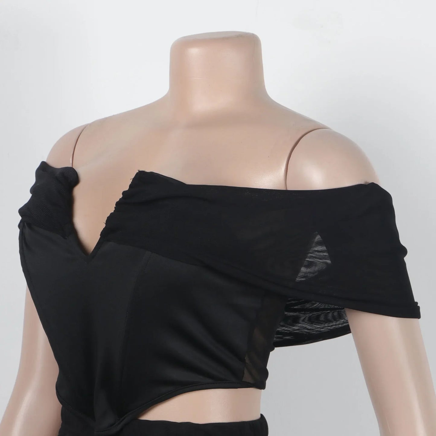 S10632 Sexy Slimming Mesh Splice Bum Covering Visibility Elastic Off-Shoulder 2-Piece Set European And American Style