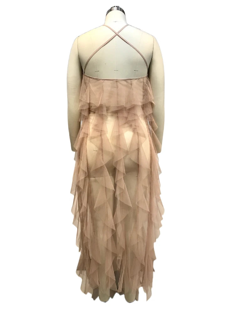 Chic and Elegant Summer Dress Women Halter Sexy Birthday Dress Transparent Mesh Backless Maxi Dress Wholesale Dropshipping