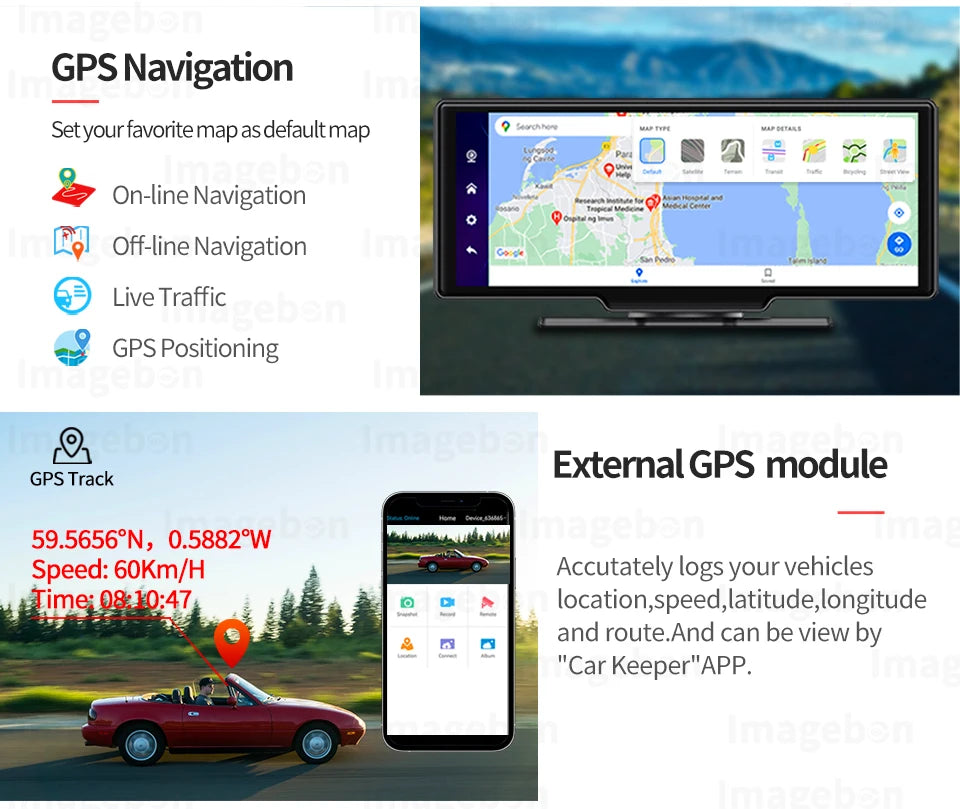 Imagebon Android 13 4G LTE 10.26 Inch Dash Cam Recorder 6+128G 8 Core ADAS Google Play GPS FM 24H Parking Monitor Mirror Video