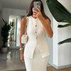 Elegant Knit Vest Suits Women Solid Single Breasted O-neck Sleeveless Slim Waistcoat Bodycon Midi Skirts 2025 Spring Lady Outfit