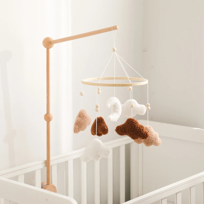 Baby Crib Mobile Bed Bell Rattle Toys Wooden Crochet Stars Pendant Bed Bell Toys Newborn Comfort Crib Bracket Hanging Toys Gifts
