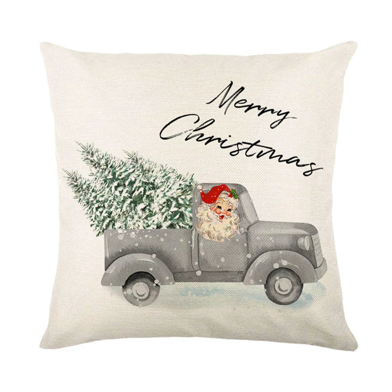 Linen Christmas Pillow Cover Snowman Elk Pillow Case 2024 Christmas Decoration for Home New Year Sofa Car Cushion Cover 45x45cm