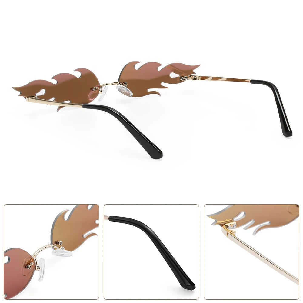 Fashion Fire Flame Sunglasses Women Men Rimless Wave Sun Glasses UV 400 Eyewear Luxury Trending Narrow Sunglasses