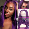Dark Purple Bob Lace Front Wigs Human Hair Colored 13x4 Lace Frontal Short Straight Purple Bob Wig Pre Plucked with Baby Hair