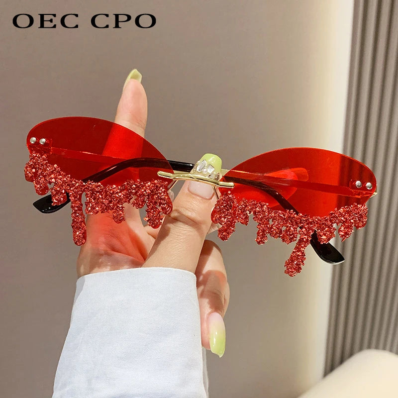 Diamond Rimless Sunglasses Women Luxury Brand Rhinestone Sun Glasses Ladies Sexy Tear Shape Punk Party Eyewear gafas de sol