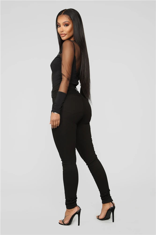 HBLL Sexy Nightclub Outfits Long Sleeve Bodycon Jumpsuits Romper for Women Birthday Outfits Womans Clothing Mesh Bodysuit