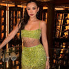 Sexy Sequins Tassel Skirt Sets Women Sling Crop Tops Hip Package A-line Short Skirts 2025 Summer Chic Beach Party Outfits Lady