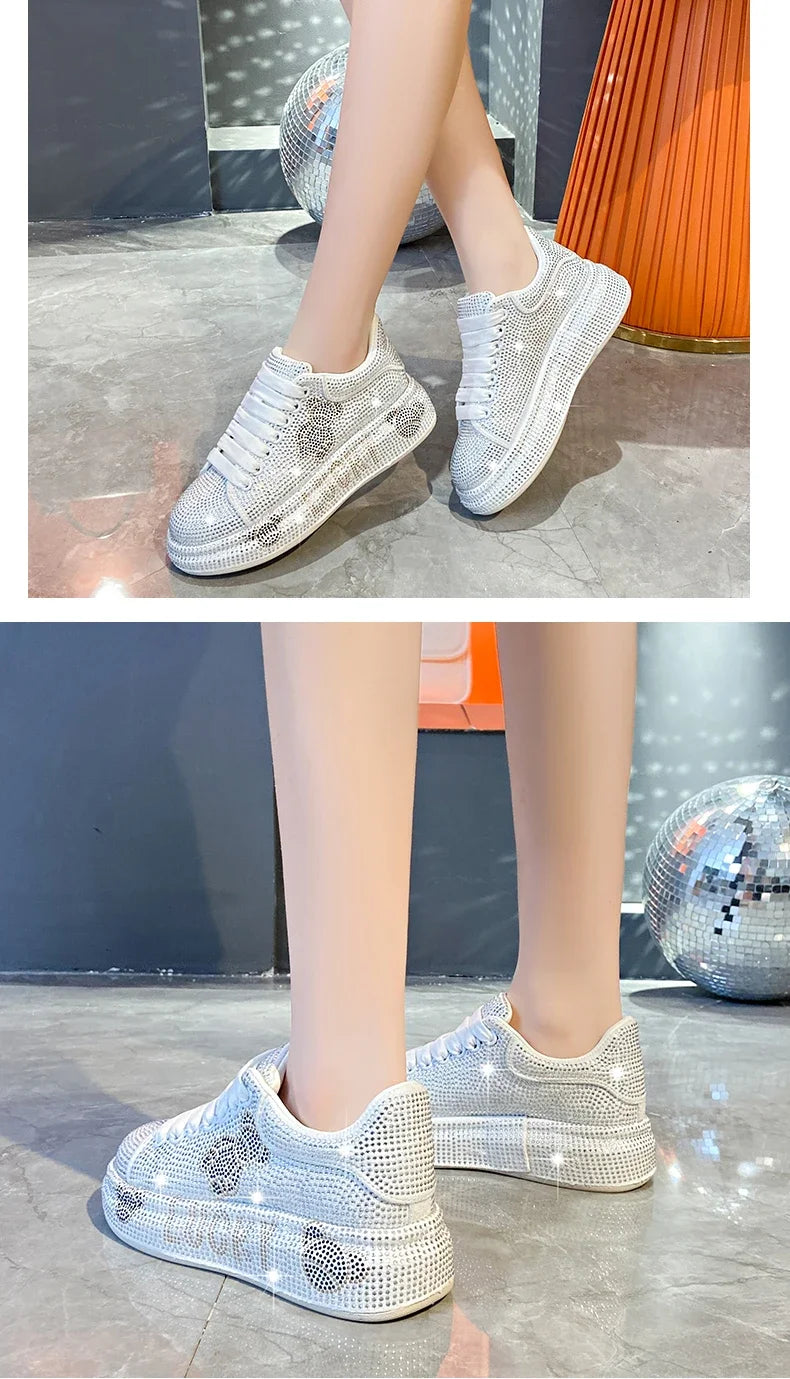 2024 Autumn New Luxury Women's Sports Shoes Cartoon Water Diamond Women's Shoes Luxury Fashion Flat Casual Shoes zapatos mujer