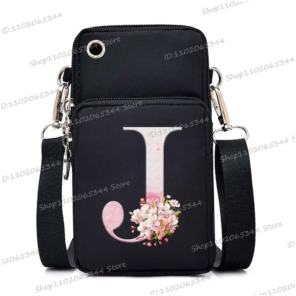 Women‘s Messenger Bag Small Handbag Crossbody Shoulder Wallet for Phone Sakura 26 Alphabet Print Coin Purse Ladies Card Holder